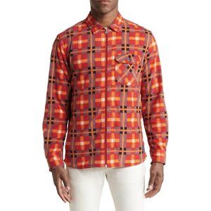 Men's VTG 1946 Red Plaid Brushed Fleece L/S Zip-Up Shirt Jacket Size Large NWT